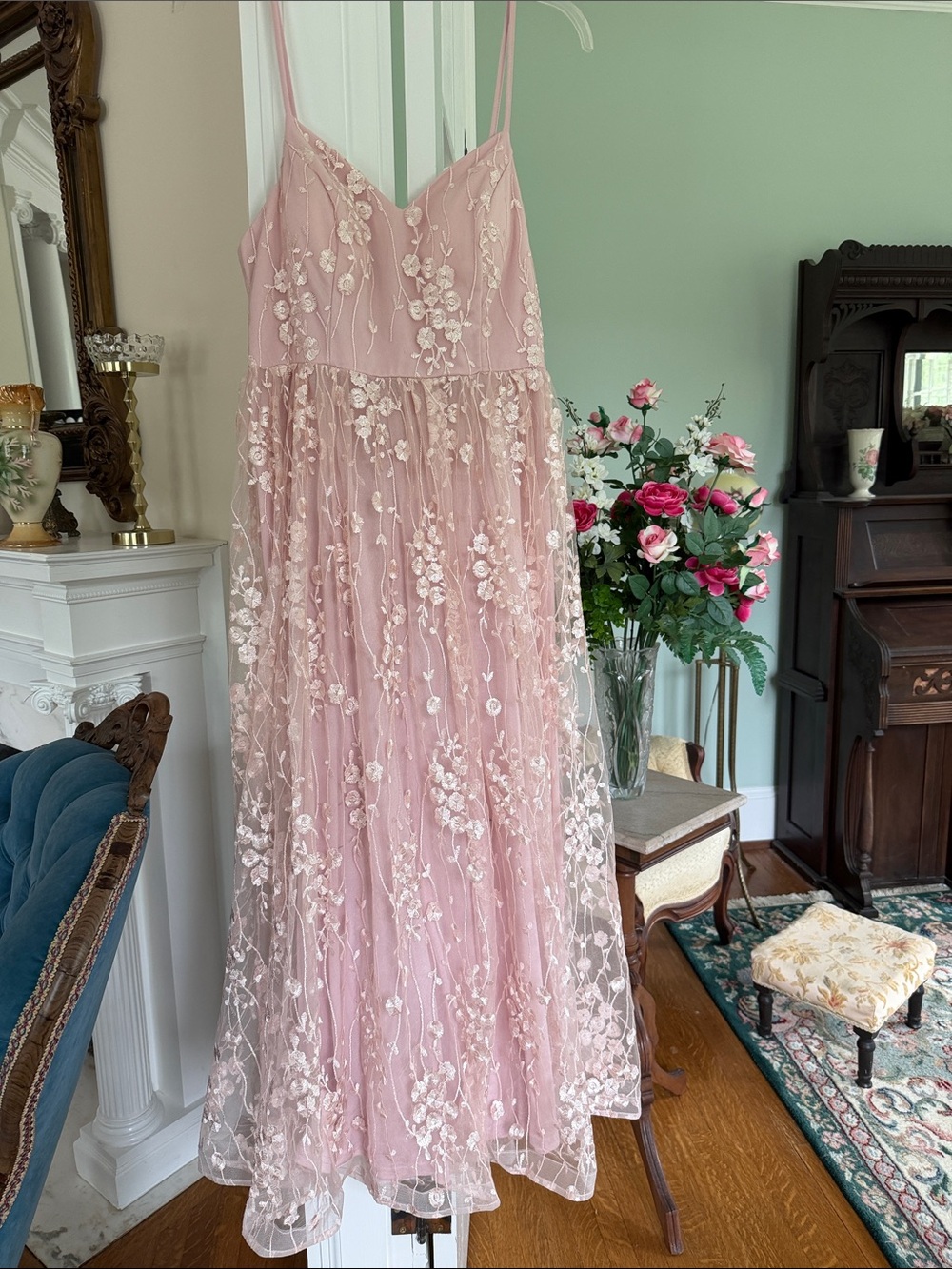 Elegant Pink Lace Appliqué formal gown, Quinceañera Dress, size XL